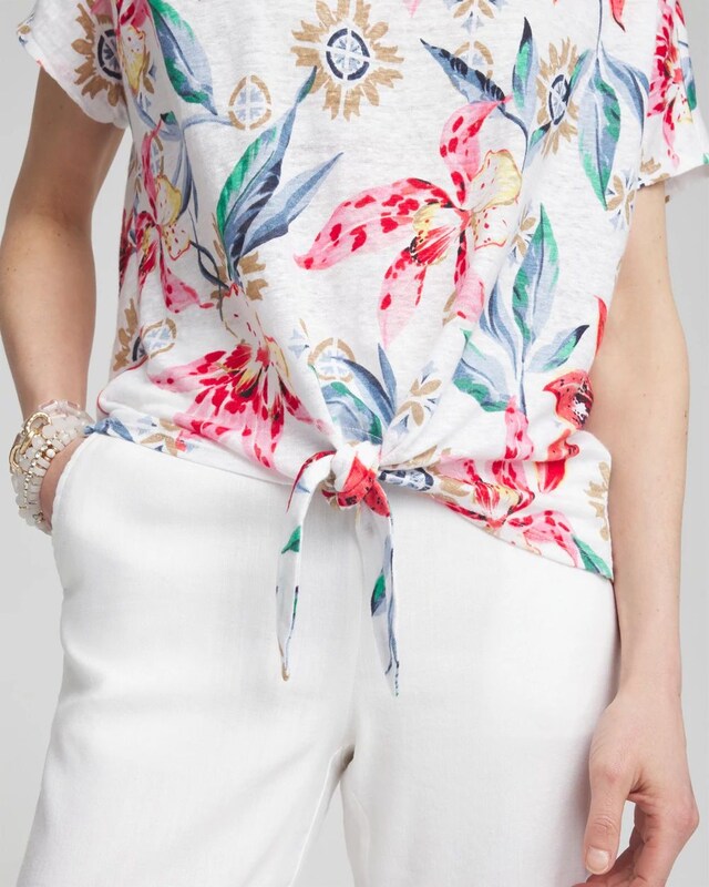 Linen Floral Tie Front Tee - image 4